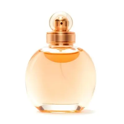 A Perfume Bottle With A Round Body And A Spherical Cap Filled With A Light Orange Liquid On A White Background 16 3a24