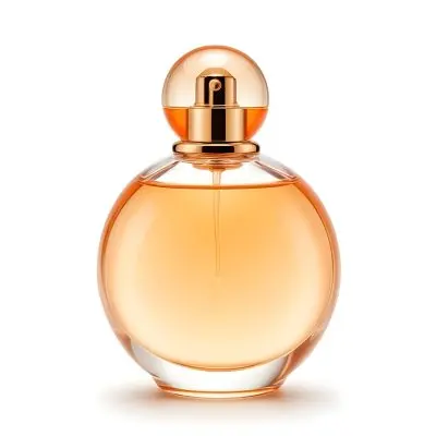 A Perfume Bottle With A Round Body And A Spherical Cap Filled With A Light Orange Liquid On A White Background 17 93b0