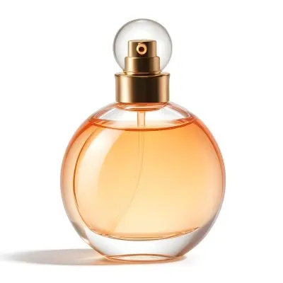 A Perfume Bottle With A Round Body And A Spherical Cap Filled With A Light Orange Liquid On A White Background 25 2465