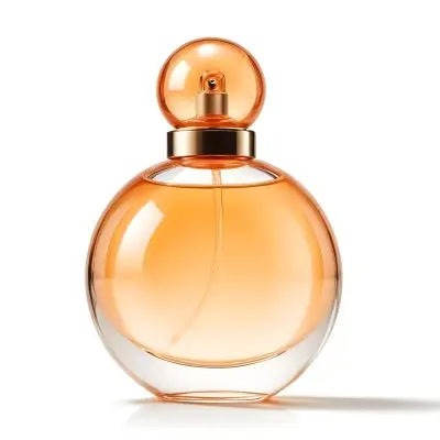 A Perfume Bottle With A Round Body And A Spherical Cap Filled With A Light Orange Liquid On A White Background 34 4492