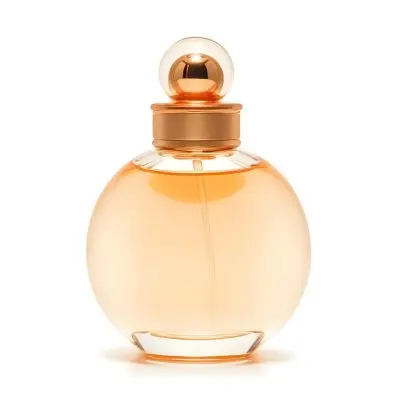 A Perfume Bottle With A Round Body And A Spherical Cap Filled With A Light Orange Liquid On A White Background 4 A863