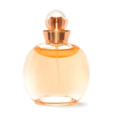 A Perfume Bottle With A Round Body And A Spherical Cap Filled With A Light Orange Liquid On A White Background 41 5fa4
