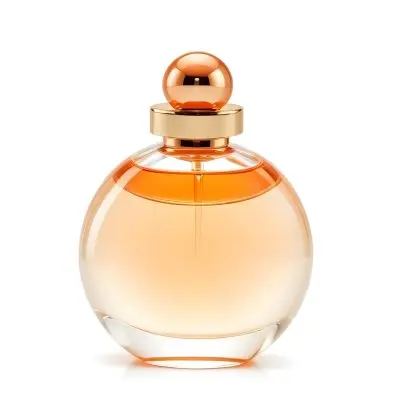 A Perfume Bottle With A Round Body And A Spherical Cap Filled With A Light Orange Liquid On A White Background 46 80b2