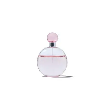 A Perfume Bottle With A Round Shape And A Pink Cap The Liquid Inside Is A Light Pink Color Isolated On A White Background 15 Ef60