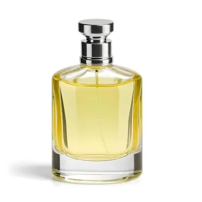 A Perfume Bottle With A Silver Cap Filled With A Yellow Liquid Isolated On A White Background 21 85c2