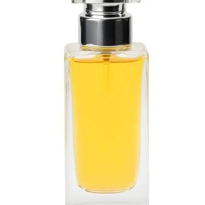 A Perfume Bottle With A Silver Cap Filled With Yellow Liquid Isolated On A White Background Product Photography Studio Shot Commercial Use 14 6313