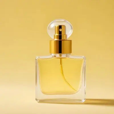 A Perfume Bottle With A Transparent Cap And A Transparent Atomizer On A Yellow Background 28 3948