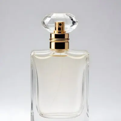 A Perfume Bottle With A Transparent Cap And A Transparent Glass Body The Background Is Plain White 3 078a
