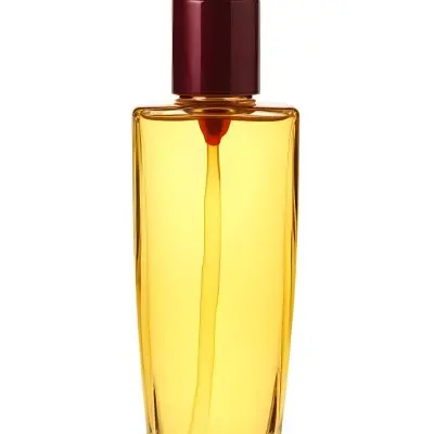 A Perfume Bottle With A White Cap And A Red Liquid Inside The Background Is White 37 F342