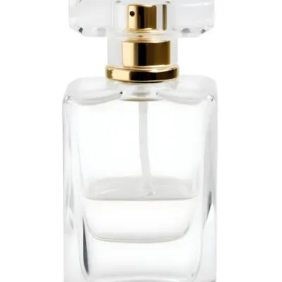 A Perfume Bottle With A White Cap On A White Background The Bottle Is Transparent And Rectangular The Liquid Inside Is White 31 6225