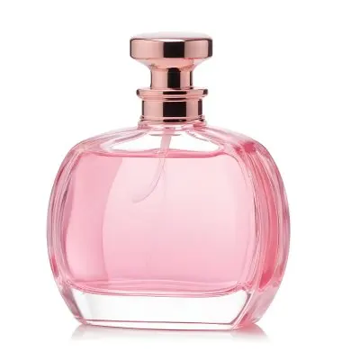A Perfume Bottle With Pink Liquid Inside Pink Cap On A White Background 1 Ee4f