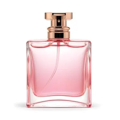 A Perfume Bottle With Pink Liquid Inside Pink Cap On A White Background 12 Eb87