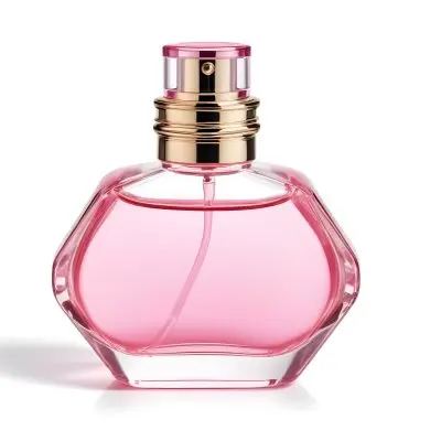 A Perfume Bottle With Pink Liquid Inside Pink Cap On A White Background 20 4771