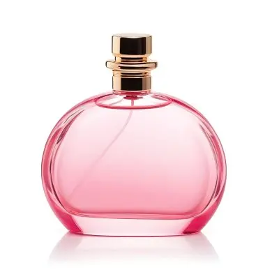 A Perfume Bottle With Pink Liquid Inside Pink Cap On A White Background 28 1256
