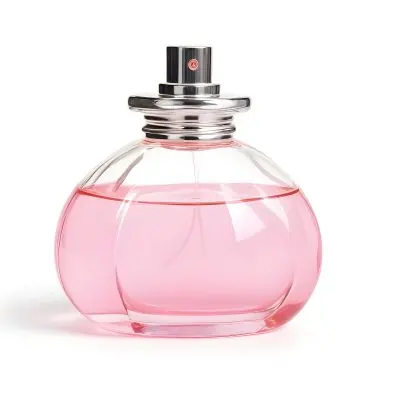 A Perfume Bottle With Pink Liquid Inside Pink Cap On A White Background 4 Cbdf