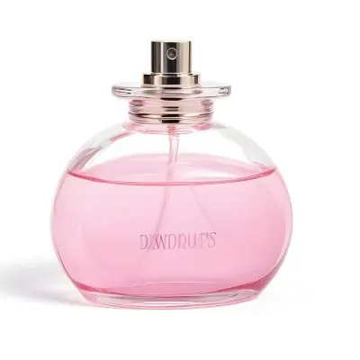 A Perfume Bottle With Pink Liquid Inside Pink Cap On A White Background 6 C64e