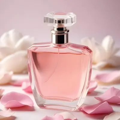 A Perfume Bottle With Pink Liquid Inside Surrounded By White And Pink Rose Petals Soft Lighting Elegant Presentation Product Photography Beauty Concept 9 65c3