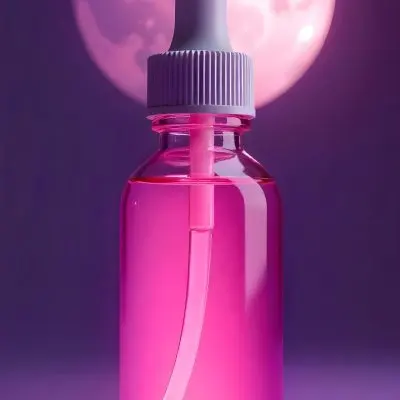 A Pink Glass Bottle With A White Dropper Cap Illuminated By A Bright Moon Against A Dark Purple Background Creating A Surreal And Dreamy Atmosphere 1 8ef6