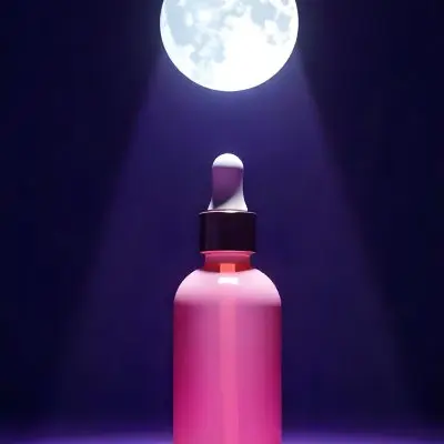 A Pink Glass Bottle With A White Dropper Cap Illuminated By A Bright Moon Against A Dark Purple Background Creating A Surreal And Dreamy Atmosphere 7 B5f7