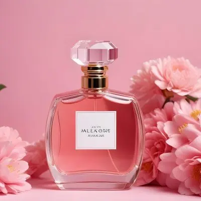 A Pink Glass Perfume Bottle Surrounded By Pink Flowers 11 8f2a