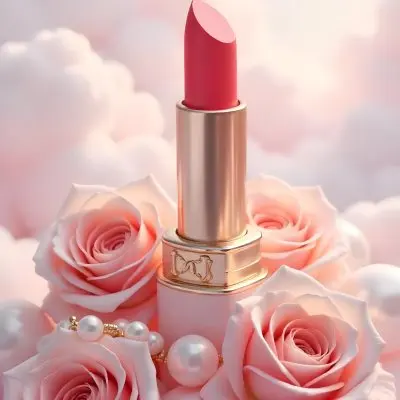 A Pink Lipstick In A Pink Tube Surrounded By Pink Roses And Pearls With A Background Of Pink Clouds 24 D760