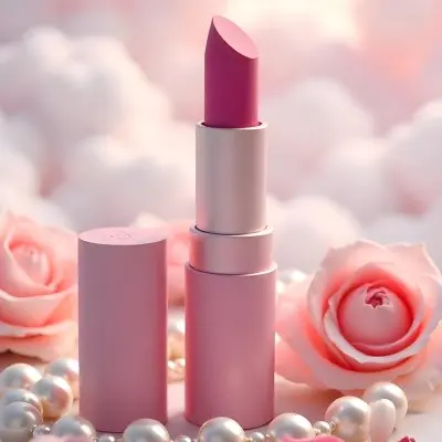 A Pink Lipstick In A Pink Tube Surrounded By Pink Roses And Pearls With A Background Of Pink Clouds 3 6bcf