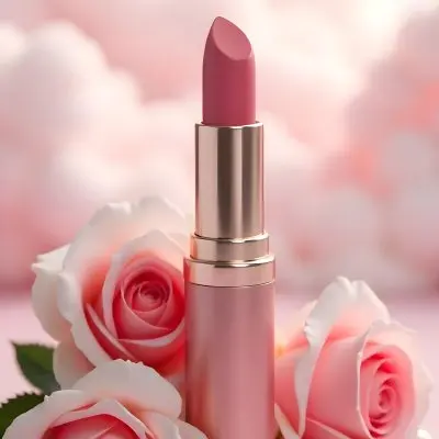 A Pink Lipstick In A Pink Tube Surrounded By Pink Roses And Pearls With A Background Of Pink Clouds 34 B5e0