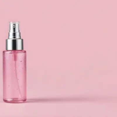 A Pink Spray Bottle With Silver Details And A Transparent Cap The Bottle Is Filled With A Pink Liquid With Silver Glitters Pink Background 15 Ceb0
