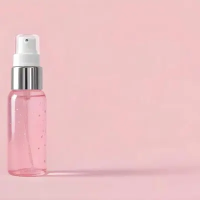 A Pink Spray Bottle With Silver Details And A Transparent Cap The Bottle Is Filled With A Pink Liquid With Silver Glitters Pink Background 31 929a