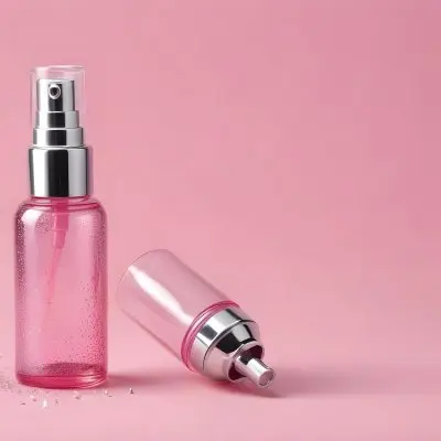 A Pink Spray Bottle With Silver Details And A Transparent Cap The Bottle Is Filled With A Pink Liquid With Silver Glitters Pink Background 32 4314