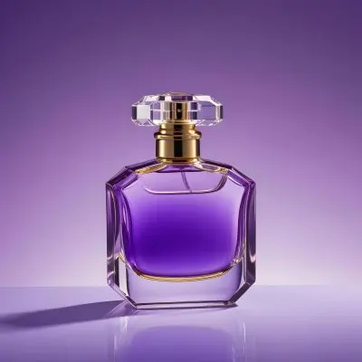 A Purple Perfume Bottle With A Transparent Cap And Golden Neck Placed On A Reflective Surface With A Gradient Purple Background 41 8800