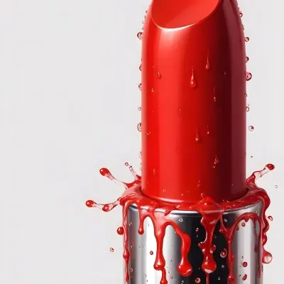 A Red Lipstick With Water Drops On A Red Container In A Red Background 20 0540
