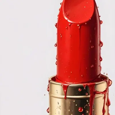 A Red Lipstick With Water Drops On A Red Container In A Red Background 25 5393