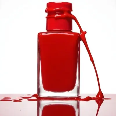 A Red Nail Polish Bottle With Nail Polish Dripping Down The Side On A Red Background 17 Dcc9