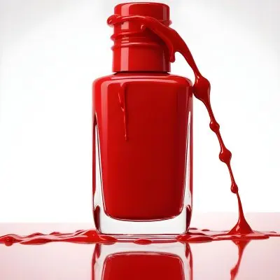 A Red Nail Polish Bottle With Nail Polish Dripping Down The Side On A Red Background 20 D8f4