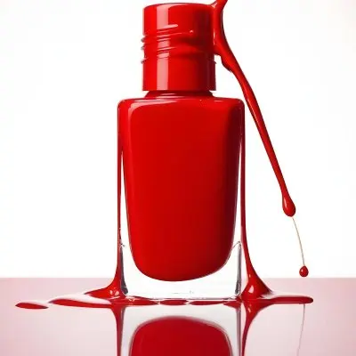 A Red Nail Polish Bottle With Nail Polish Dripping Down The Side On A Red Background 9 D8e1
