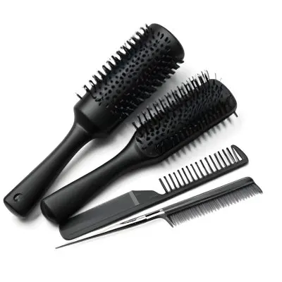 A Set Of Black Hair Brushes And Combs 8 3b06