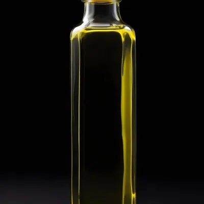 A Tall Rectangular Bottle With A Yellow Cap Filled With Yellow Liquid In A Black Background 32 73c1