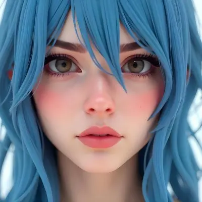 A White Woman 22 Years Old Blue Hair Brown Lips Brown Eyes In A White Background 13 20ae