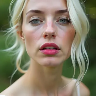 A White Woman 22 Years Old With Pink Lips And A White Lip Ring In A Garden 1 0509