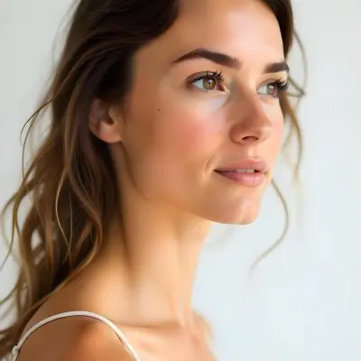 A White Woman 23 Years Old With Brown Eyes And Brown Coconut Shell Skin Looking To The Right In A White Background 14 1279