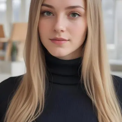 A White Woman 23 Years Old With Long Blonde Hair And Black Turtleneck Sweater In A Bright Indoor Environment 23 A9be