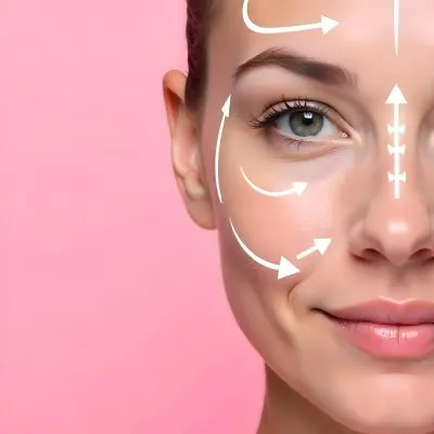 A White Woman 25 Years Old With Brown Hair Face Massage Guide Arrows Pink Background 13 41b0