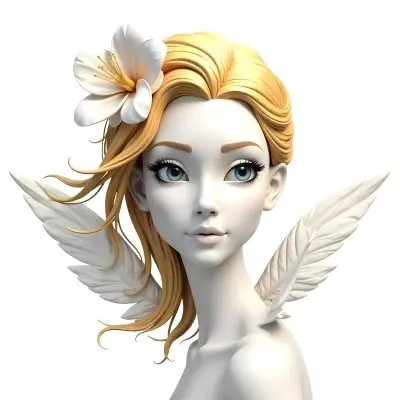 A White Woman 25 Years Old With Golden Hair And White Flower On Her Head White Lips White Skin In A White Background 22 Cb1d