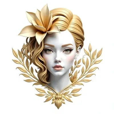 A White Woman 25 Years Old With Golden Hair And White Flower On Her Head White Lips White Skin In A White Background 25 0dbb