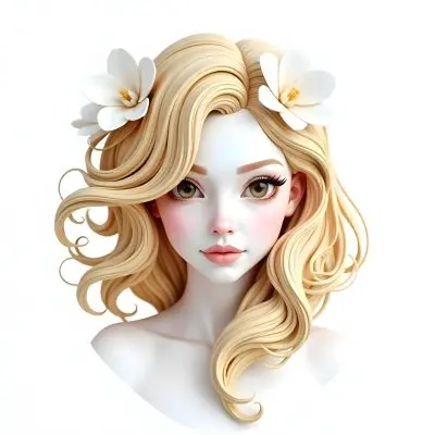 A White Woman 25 Years Old With Golden Hair And White Flower On Her Head White Lips White Skin In A White Background 3 967e