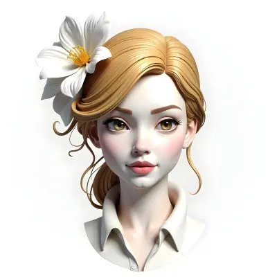 A White Woman 25 Years Old With Golden Hair And White Flower On Her Head White Lips White Skin In A White Background 8 50c4