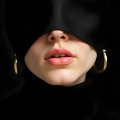 A White Woman 25 Years Old With Light Skin And Light Lips Wearing Golden Earrings Black Background 3 C3a1