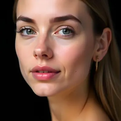 A White Woman 25 Years Old With Light Skin And Light Lips Wearing Golden Earrings Black Background 6 B154
