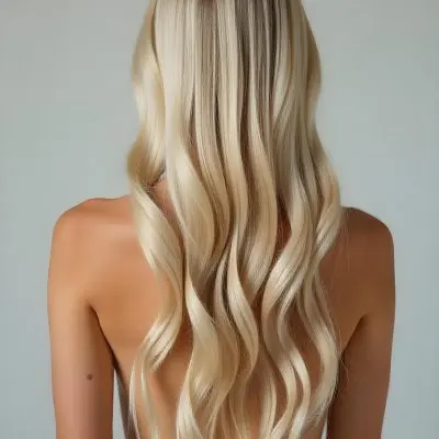 A White Woman 25 Years Old With Long Blonde Hair Seen From Behind In A Studio 23 8cad